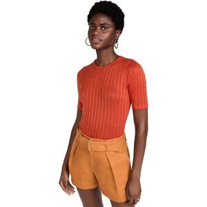 Vince Ribbed 100% Cotton Tee in Burnt Orange | Size XL